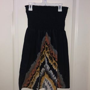Black strapless animal print minidress